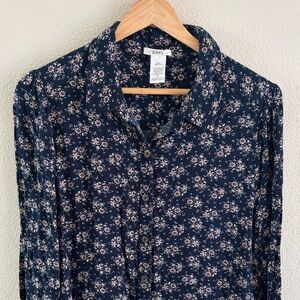 Esley floral button down long blouse/dress | navy | size medium